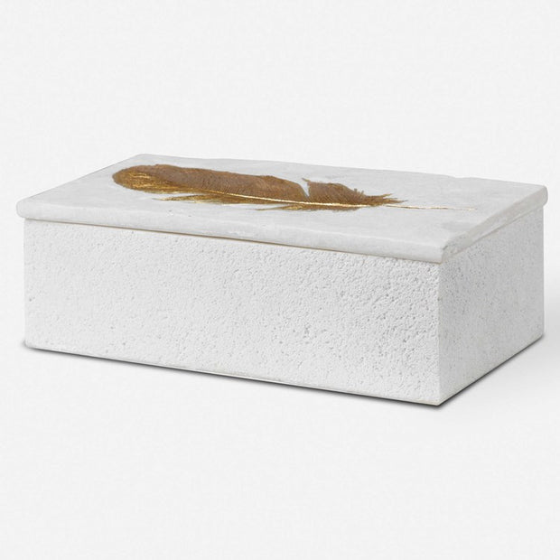 Uttermost Nephele Aged White with Gold Leaf Feather Decorative Box