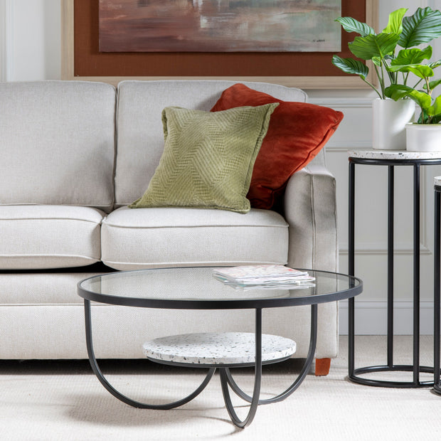 Crestview Collection Marisol Round Iron and Glass 33' Terrazzo Coffee Table