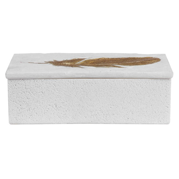 Uttermost Nephele Aged White with Gold Leaf Feather Decorative Box