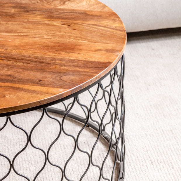 Crestview Collection Jonathan Mango Wood And Iron Round Coffee Table