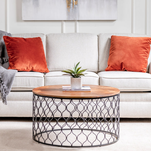 Crestview Collection Jonathan Mango Wood And Iron Round Coffee Table
