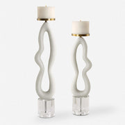 Uttermost Feamelo Sculptural Ivory Stone and Crystal Set of 2 Candle Holders ~ Candles Included