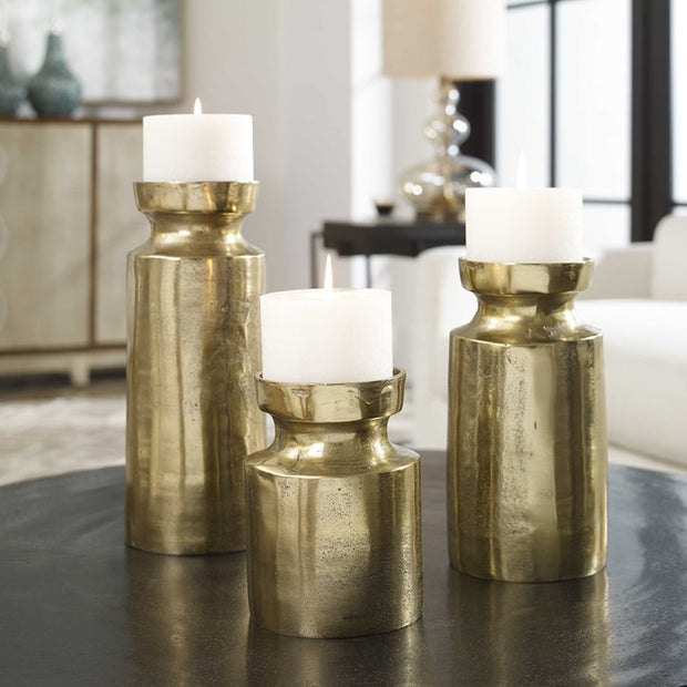 Uttermost Amina Antiqued Brass Set of 3 Candle Holders ~ Candles Included
