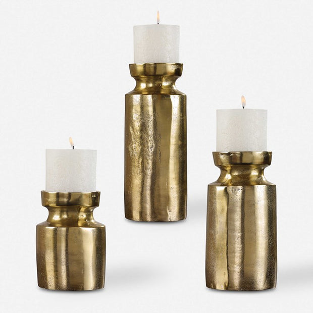 Uttermost Amina Antiqued Brass Set of 3 Candle Holders ~ Candles Included