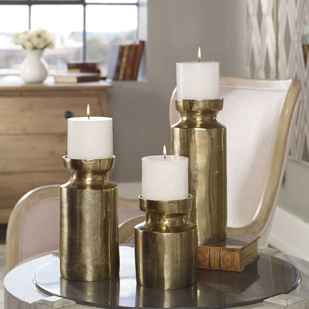 Uttermost Amina Antiqued Brass Set of 3 Candle Holders ~ Candles Included