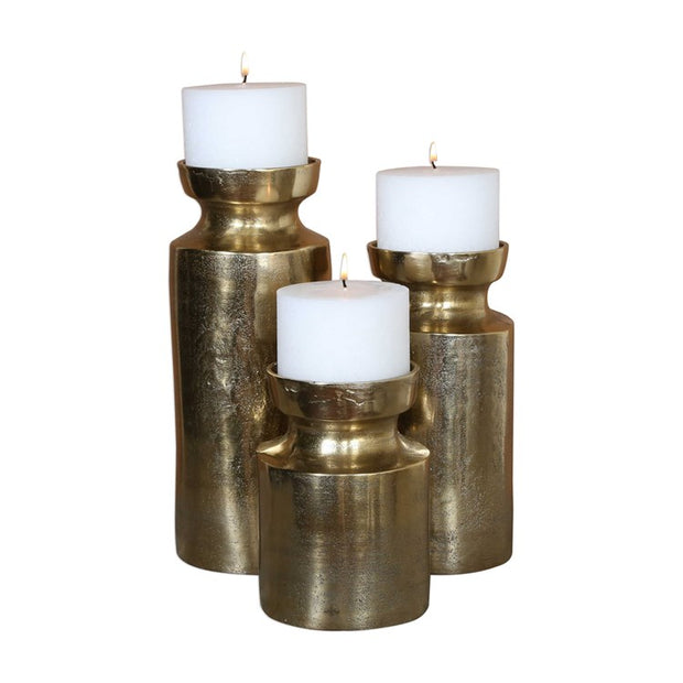 Uttermost Amina Antiqued Brass Set of 3 Candle Holders ~ Candles Included