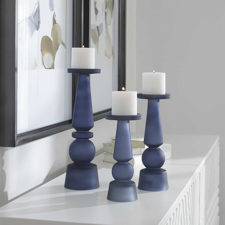 Uttermost Cassiopeia Midnight Blue Set of 3 Candle Holders ~ Candles Included