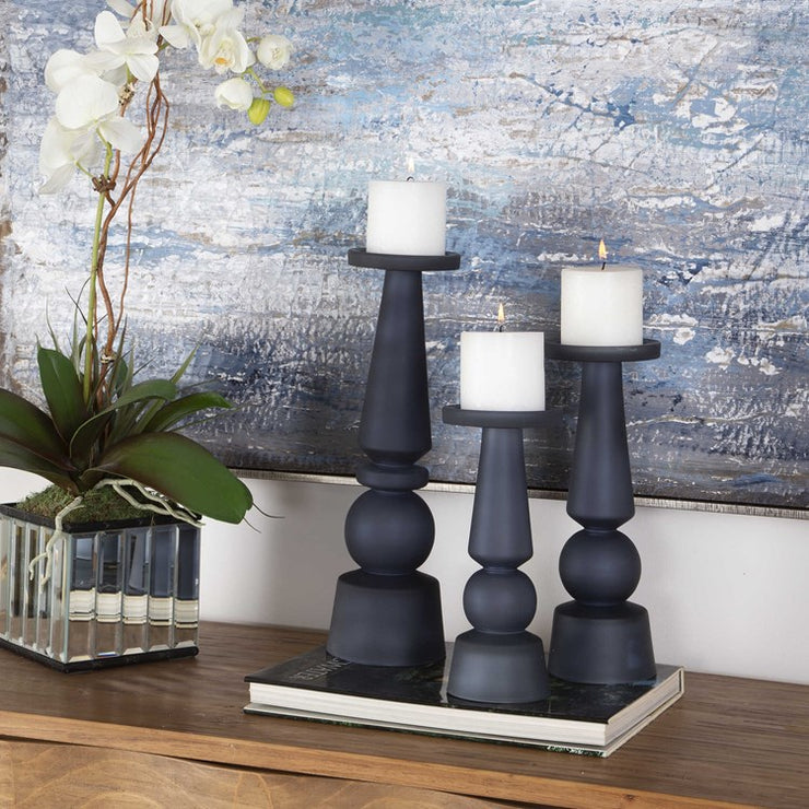 Uttermost Cassiopeia Midnight Blue Set of 3 Candle Holders ~ Candles Included