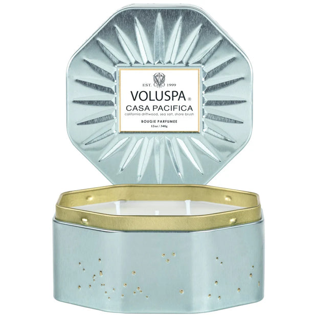 Voluspa Casa Pacifica 3 Wick Octagon Tin Candle ~12oz
