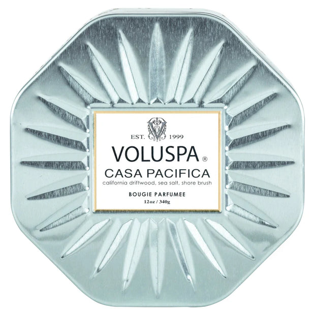 Voluspa Casa Pacifica 3 Wick Octagon Tin Candle ~12oz