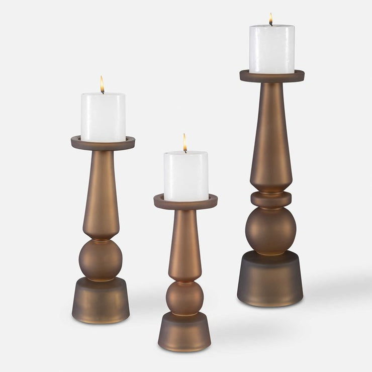 Uttermost Cassiopeia Butter Rum Glass Set of 3 Candle Holders ~ Candles Included