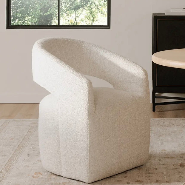 Moe's Home Collection Barrow White Mist Performance Boucle Rolling Dining Chair