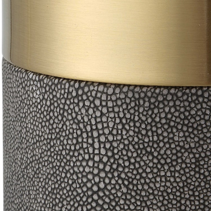 Uttermost Wessex Gray Faux Shagreen and Antiqued Brushed Brass Set of 2 Candle Holders ~ Candles Included