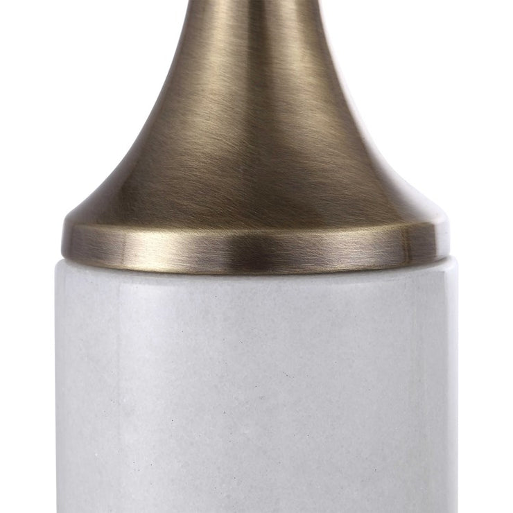 Uttermost Castiel White Marble and Antiqued Brushed Brass Set of 2 Candle Holders ~ Candles Included