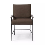Four Hands Crete Iron and Wood Dining Armchair ~ Fiqa Cocoa Performance Boucle Fabric Cushioned Seat