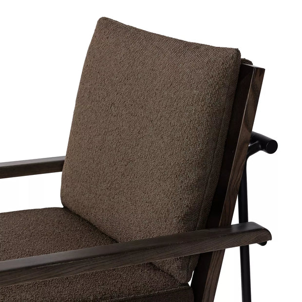 Four Hands Crete Iron and Wood Dining Armchair ~ Fiqa Cocoa Performance Boucle Fabric Cushioned Seat