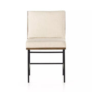 Four Hands Crete Iron and Wood Dining Chair ~ Savile Flax Performance Linen Blend Fabric Cushioned Seat