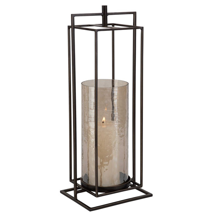 Uttermost Wenman Bronze Iron and Textured Glass Lantern Candleholder ~ Candle Included