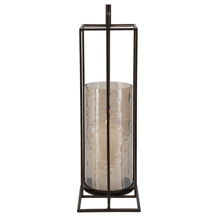 Uttermost Wenman Bronze Iron and Textured Glass Lantern Candleholder ~ Candle Included