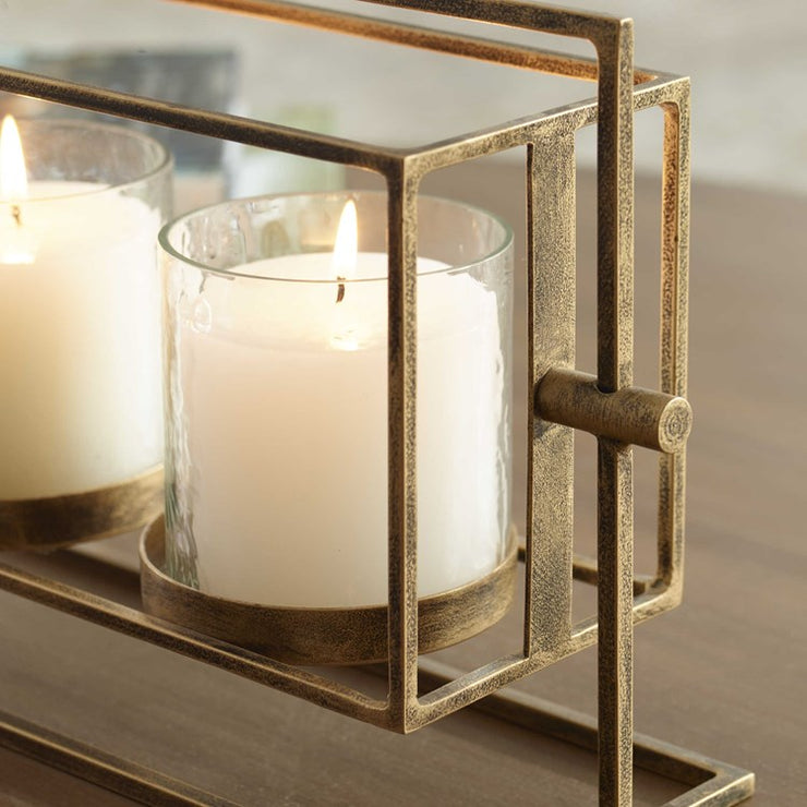 Uttermost Wenman Gold Iron and Textured Glass Triple Candleholder ~ Candles Included