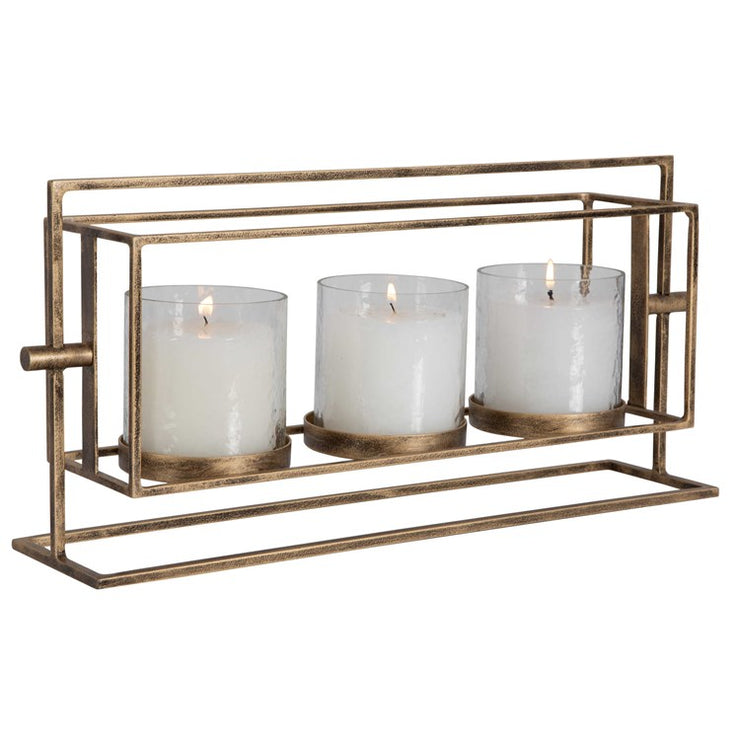 Uttermost Wenman Gold Iron and Textured Glass Triple Candleholder ~ Candles Included
