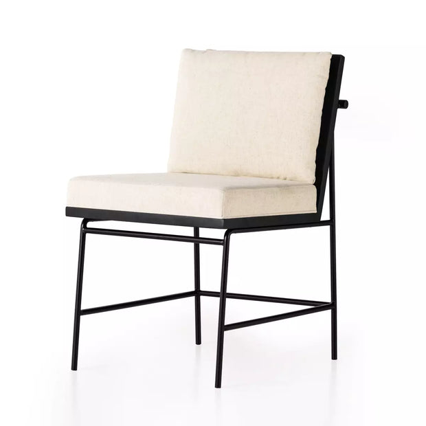 Four Hands Crete Iron and Wood Dining Chair ~ Savile Flax Performance Linen Blend Fabric Cushioned Seat