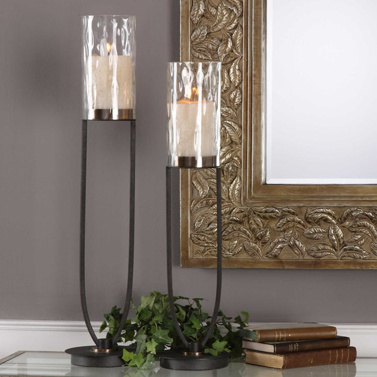 Uttermost Durga Matte Black Iron and Glass Globes Set of 2 Candle Holders ~ Candles Included
