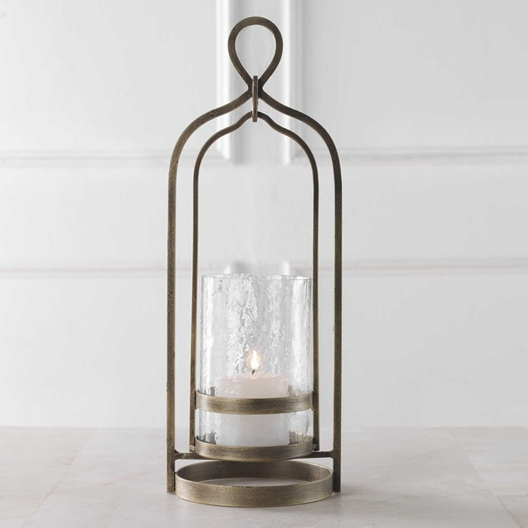 Uttermost Shepherd Aged Brass and Textured Glass Hurricane Candleholder ~ Candle Included