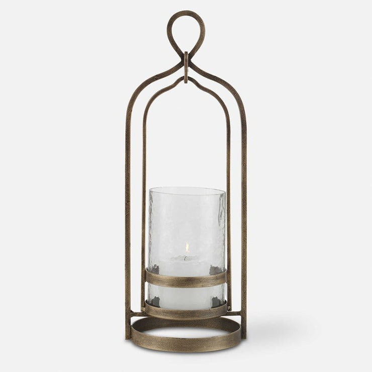 Uttermost Shepherd Aged Brass and Textured Glass Hurricane Candleholder ~ Candle Included