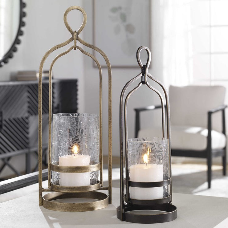 Uttermost Shepherd  Dark Bronze and Textured Glass Hurricane Candleholder ~ Candle Included