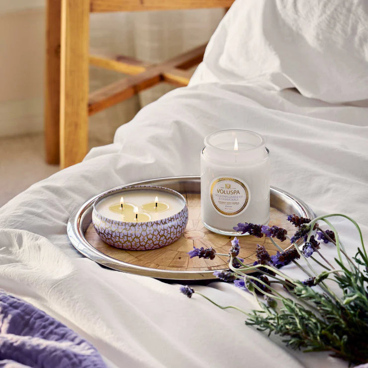 Voluspa Mountain Lavender And Chamomile 3 Wick Tin Candle ~ 12oz