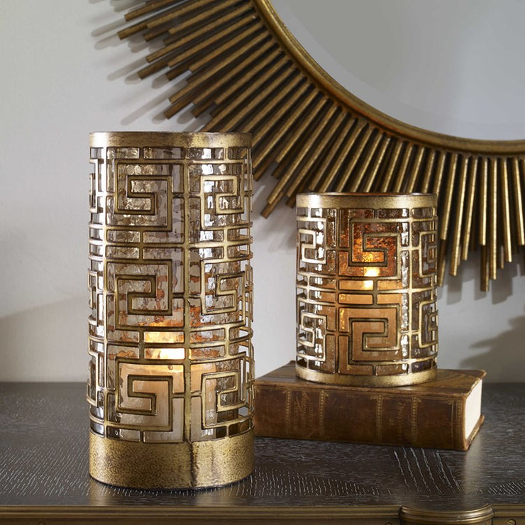 Uttermost Ruhi Antiqued Gold Iron Set of 2 Candle Holders  ~ Candles Included
