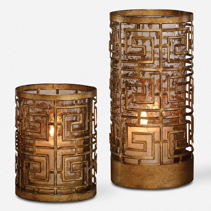 Uttermost Ruhi Antiqued Gold Iron Set of 2 Candle Holders  ~ Candles Included