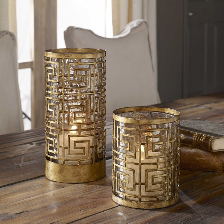 Uttermost Ruhi Antiqued Gold Iron Set of 2 Candle Holders  ~ Candles Included