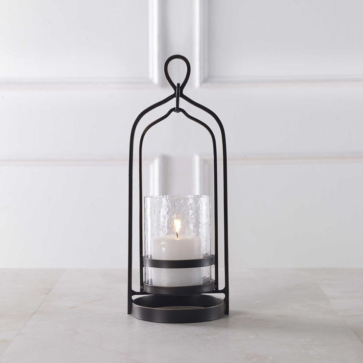 Uttermost Shepherd  Dark Bronze and Textured Glass Hurricane Candleholder ~ Candle Included
