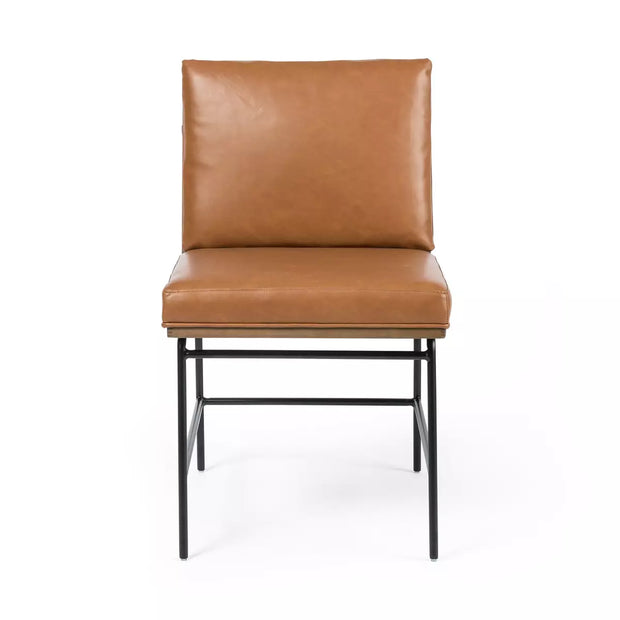 Four Hands Crete Iron and Wood Dining Chair ~ Sierra Butterscotch Faux Leather Cushioned Seat
