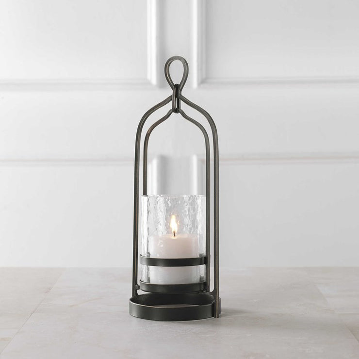 Uttermost Shepherd  Dark Bronze and Textured Glass Hurricane Candleholder ~ Candle Included