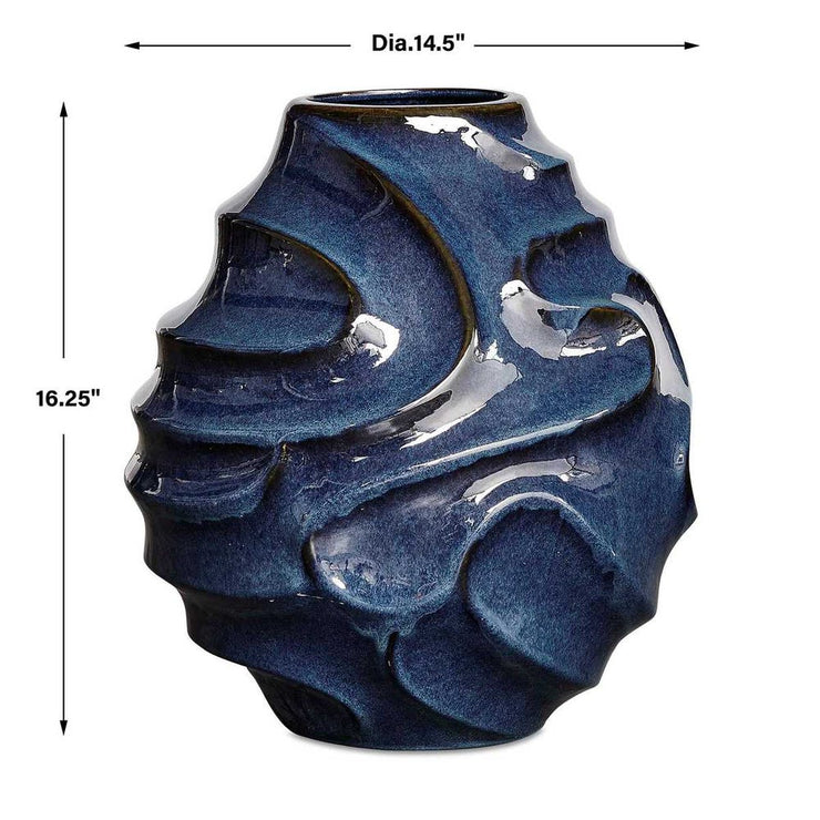 Uttermost Helix Blue Glaze Swirl Vase ~ Indoor And Outdoor Use