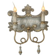 Provence Home Distressed Slate Blue & Gold Carved Wood Set of 2 Wall Sconces