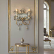 Provence Home Distressed Slate Blue & Gold Carved Wood Set of 2 Wall Sconces