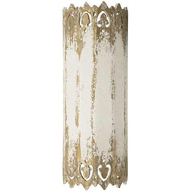 Provence Home Distressed Cream & Gold Carved Wood Set of 2 Wall Sconces