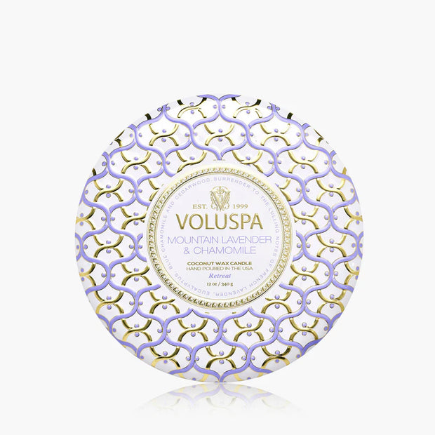 Voluspa Mountain Lavender And Chamomile 3 Wick Tin Candle ~ 12oz