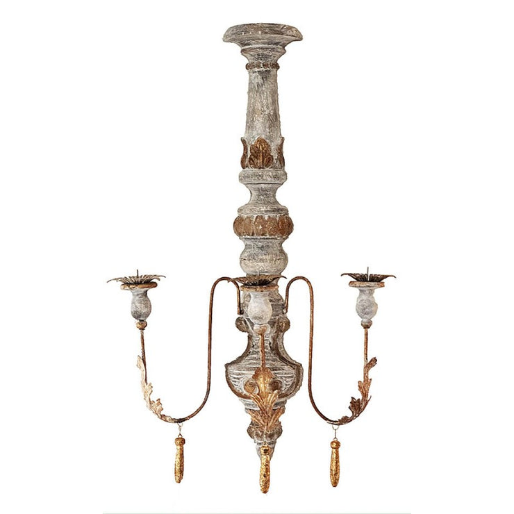 Provence Home Carved Wood Set of 2 Candle Wall Sconces