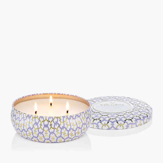 Voluspa Mountain Lavender And Chamomile 3 Wick Tin Candle ~ 12oz