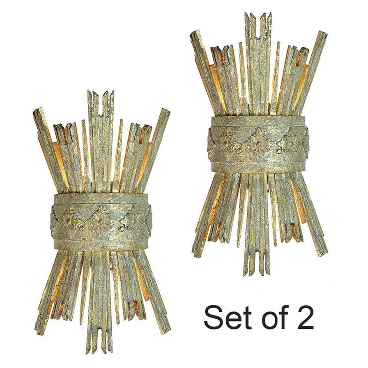 Provence Home Antiqued Gold Wood Set of 2 Wall Sconces
