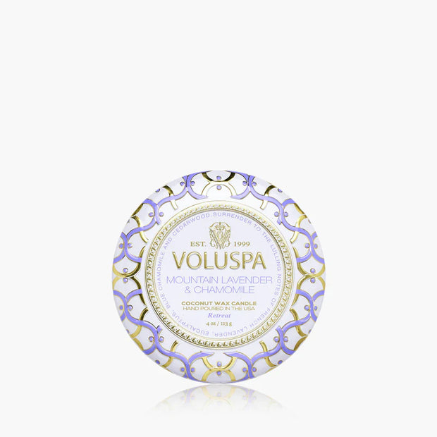 Voluspa Mountain Lavender And Chamomile Mini Tin Candle ~4oz