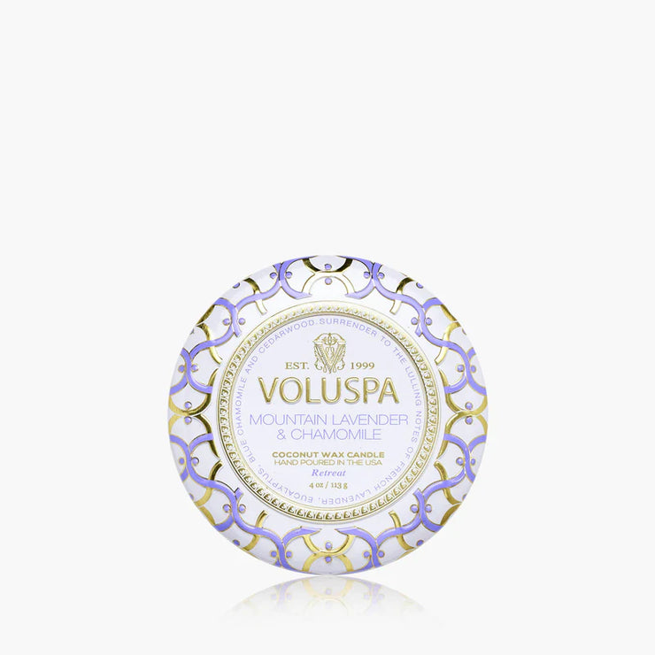 Voluspa Mountain Lavender And Chamomile Mini Tin Candle ~4oz