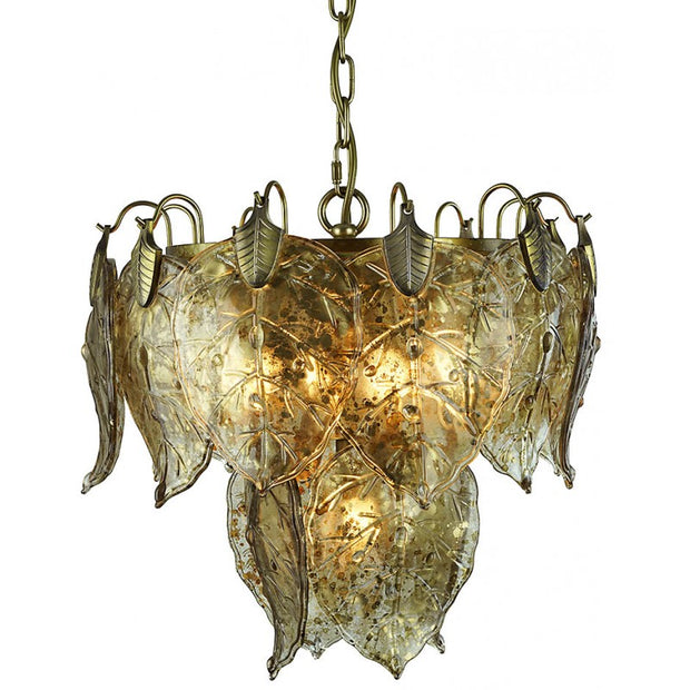 Provence Home Distressed Mirror Glass Leaves Chandelier