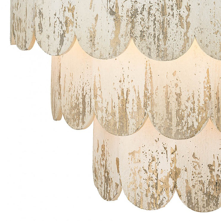 Provence Home Three Tiered Distressed Cream Wood Chandelier with Gold Accents