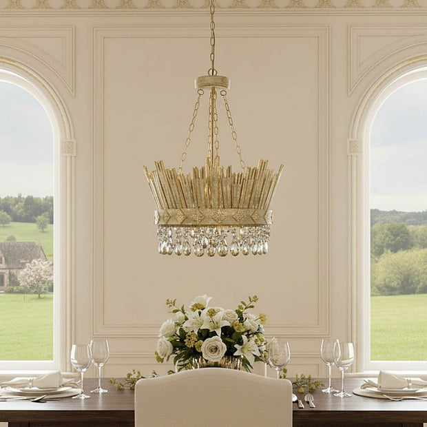 Provence Home Antique Gold Carved Wood Chandelier